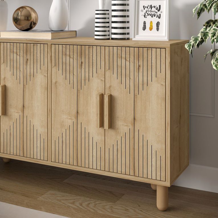 Credenza Marrone Rovere 2 Ripiani Apertura Battente 120x30x74h cm, 4 Ante - Colzano