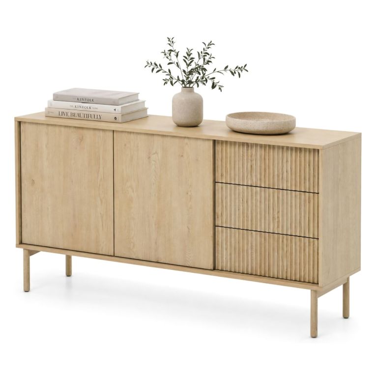 Credenza Marrone Rovere 3 Cassetti 2 Ripiani 154x40x80h cm, Apertura Battente, Scorrevole - Havazami
