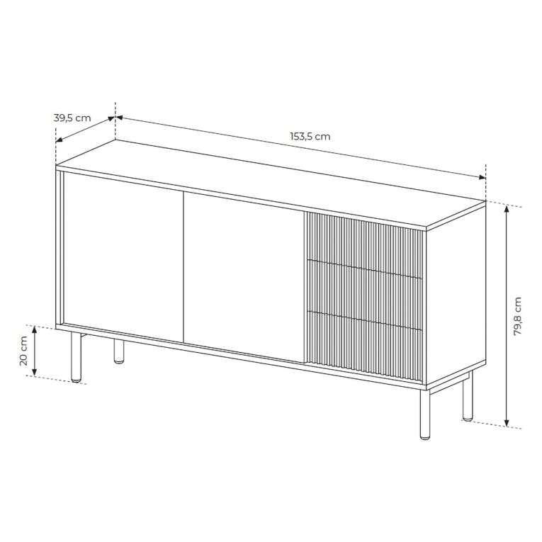 Credenza Marrone Rovere 3 Cassetti 2 Ripiani 154x40x80h cm, Apertura Battente, Scorrevole - Havazami