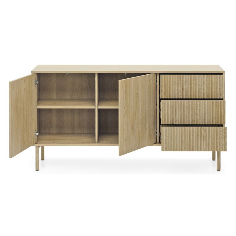 Credenza Marrone Rovere 3 Cassetti 2 Ripiani 154x40x80h cm, Apertura Battente, Scorrevole - Havazami