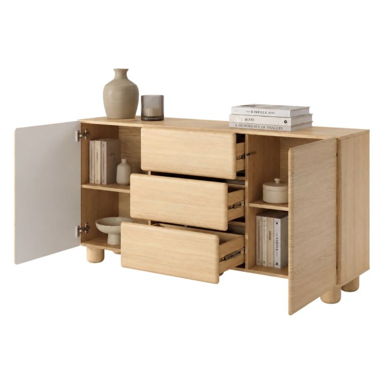 Credenza Marrone Rovere 3 Cassetti 2 Ripiani 160x38x80h cm, Apertura Battente, Scorrevole - Hamonene