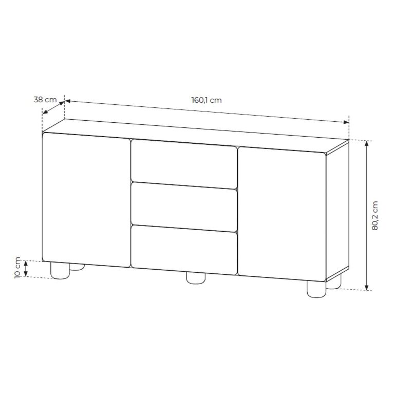 Credenza Marrone Rovere 3 Cassetti 2 Ripiani 160x38x80h cm, Apertura Battente, Scorrevole - Hamonene
