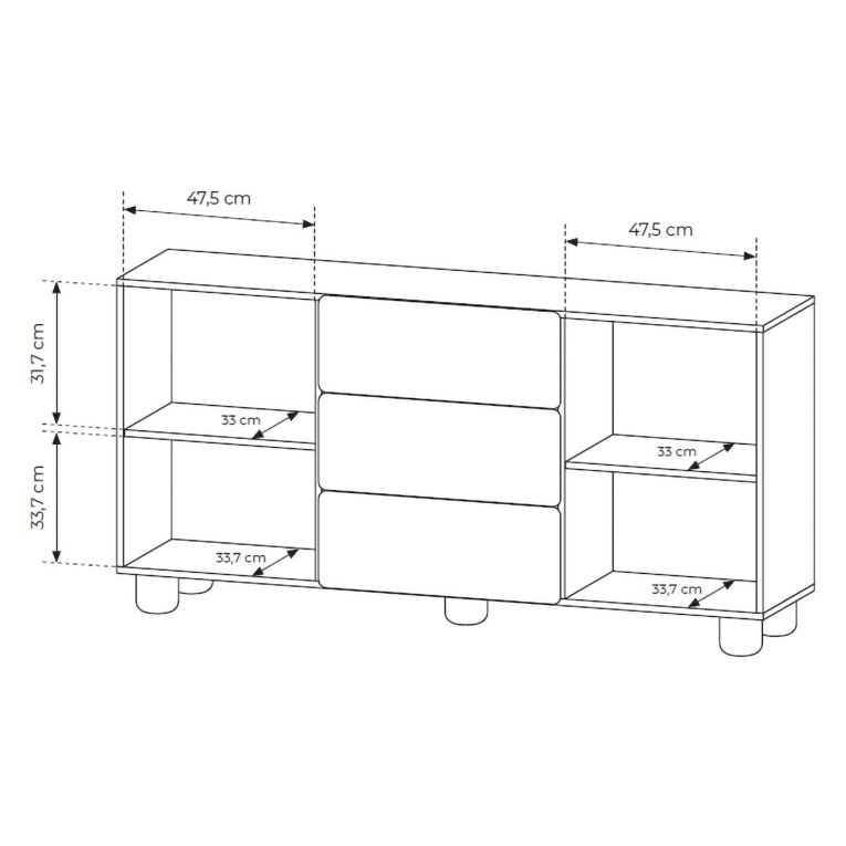 Credenza Marrone Rovere 3 Cassetti 2 Ripiani 160x38x80h cm, Apertura Battente, Scorrevole - Hamonene