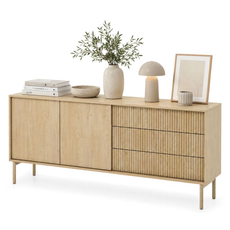 Credenza Marrone Rovere 3 Cassetti 2 Ripiani 187x40x80h cm, Apertura Battente, Scorrevole - Haza