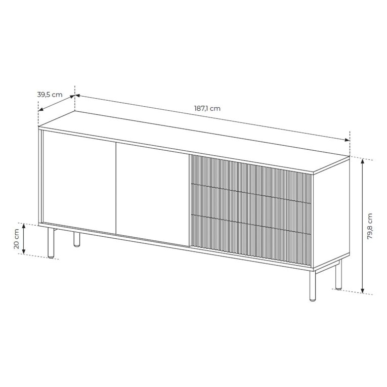 Credenza Marrone Rovere 3 Cassetti 2 Ripiani 187x40x80h cm, Apertura Battente, Scorrevole - Haza