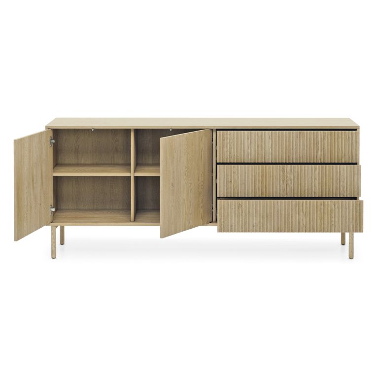Credenza Marrone Rovere 3 Cassetti 2 Ripiani 187x40x80h cm, Apertura Battente, Scorrevole - Haza