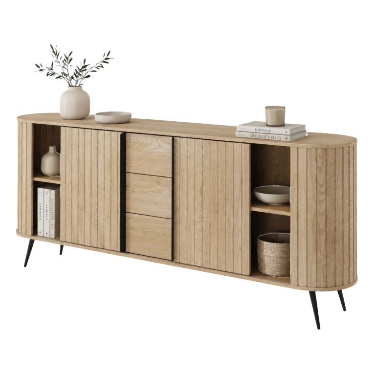 Credenza Marrone Rovere 3 Cassetti 2 Ripiani 196x40x82h cm, Apertura Scorrevole - Hanira