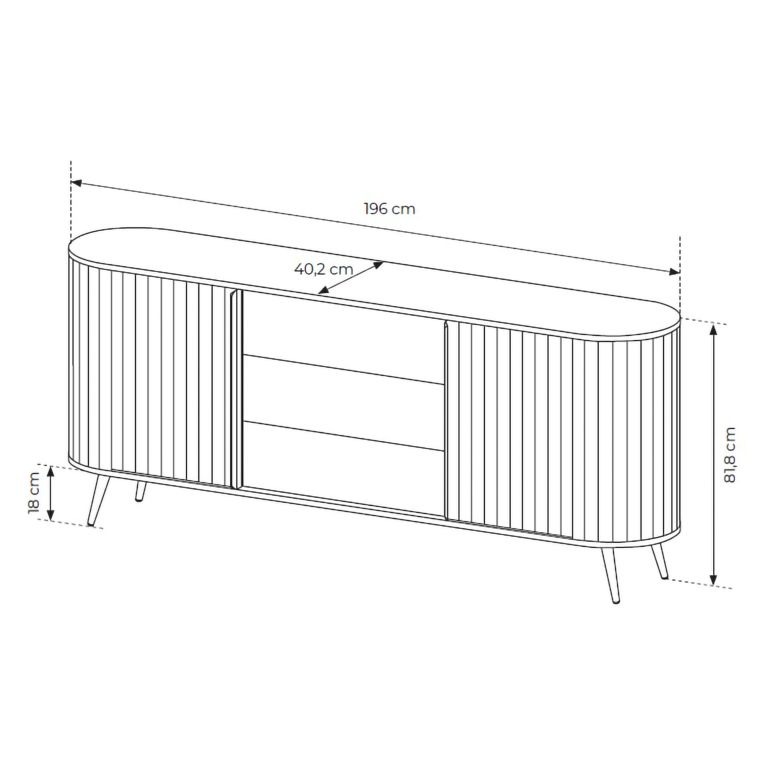 Credenza Marrone Rovere 3 Cassetti 2 Ripiani 196x40x82h cm, Apertura Scorrevole - Hanira