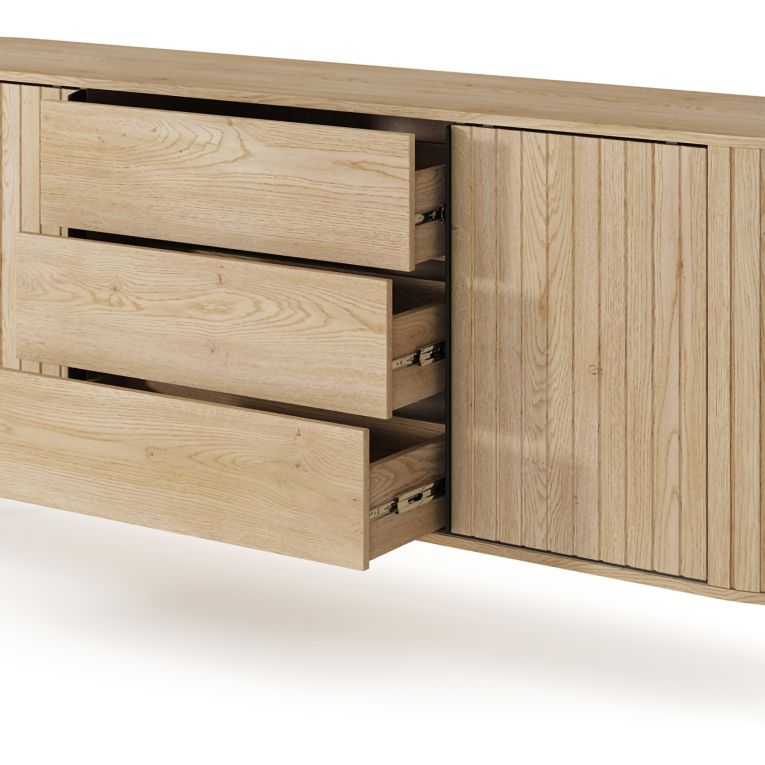 Credenza Marrone Rovere 3 Cassetti 2 Ripiani 196x40x82h cm, Apertura Scorrevole - Hanira