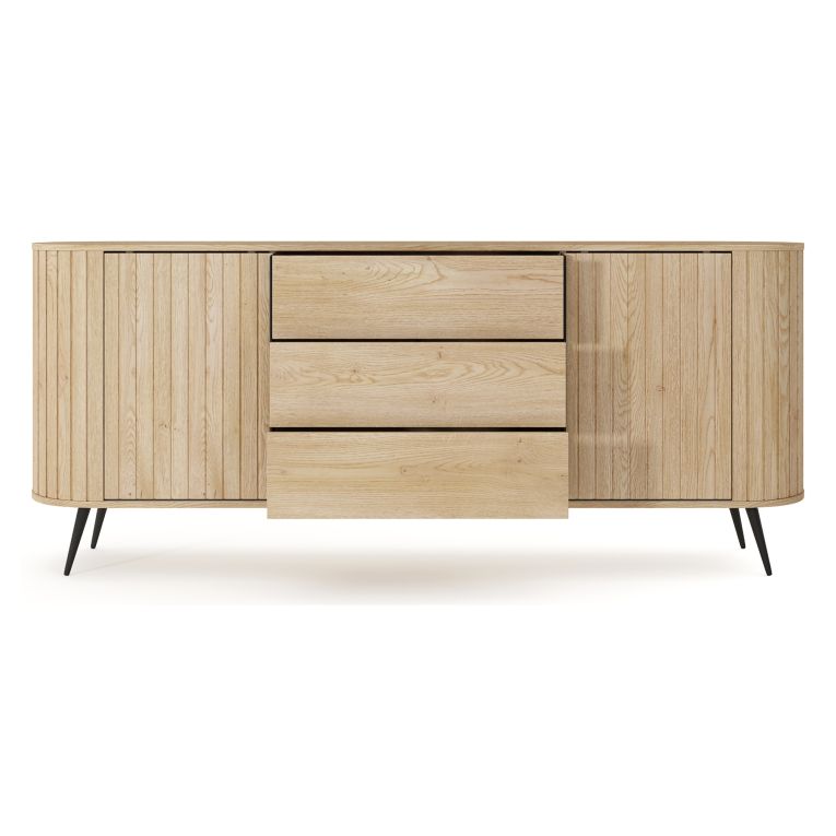 Credenza Marrone Rovere 3 Cassetti 2 Ripiani 196x40x82h cm, Apertura Scorrevole - Hanira