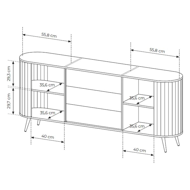 Credenza Marrone Rovere 3 Cassetti 2 Ripiani 196x40x82h cm, Apertura Scorrevole - Hanira
