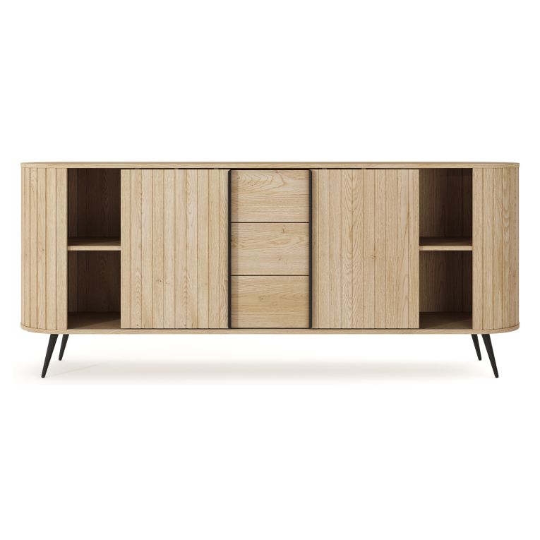 Credenza Marrone Rovere 3 Cassetti 2 Ripiani 196x40x82h cm, Apertura Scorrevole - Hanira
