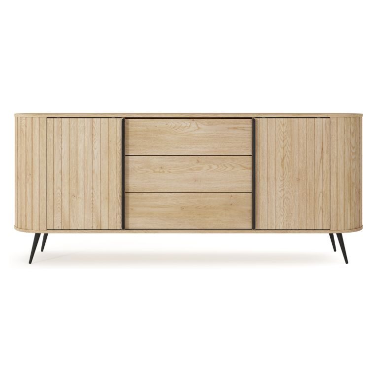 Credenza Marrone Rovere 3 Cassetti 2 Ripiani 196x40x82h cm, Apertura Scorrevole - Hanira