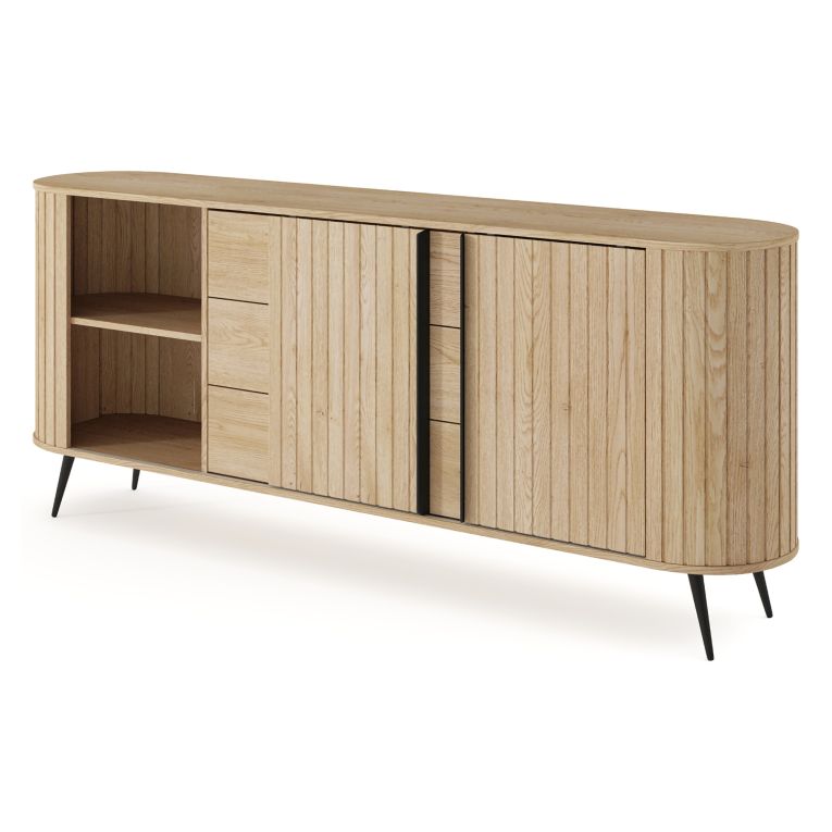 Credenza Marrone Rovere 3 Cassetti 2 Ripiani 196x40x82h cm, Apertura Scorrevole - Hanira