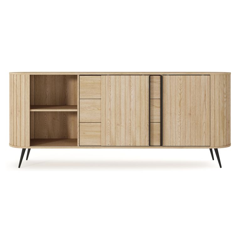 Credenza Marrone Rovere 3 Cassetti 2 Ripiani 196x40x82h cm, Apertura Scorrevole - Hanira