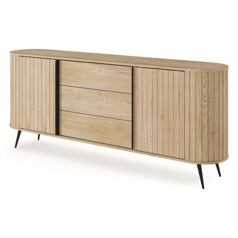 Credenza Marrone Rovere 3 Cassetti 2 Ripiani 196x40x82h cm, Apertura Scorrevole - Hanira