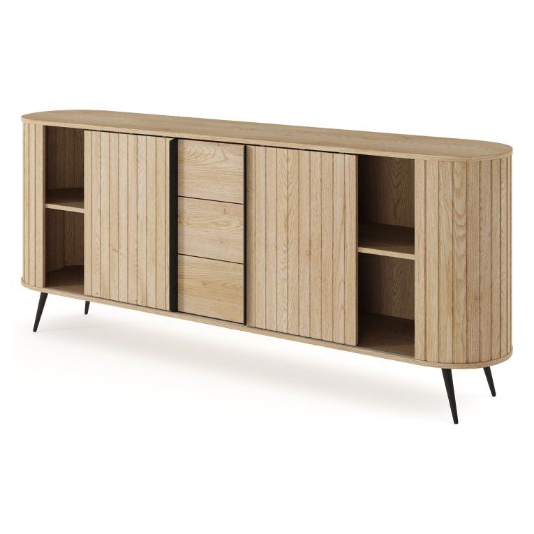 Credenza Marrone Rovere 3 Cassetti 2 Ripiani 196x40x82h cm, Apertura Scorrevole - Hanira