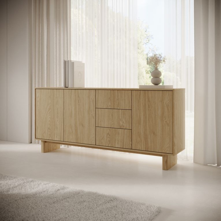 Credenza Marrone Rovere 3 Cassetti 3 Ripiani 183x38x83h cm, Apertura Battente - Hasilo
