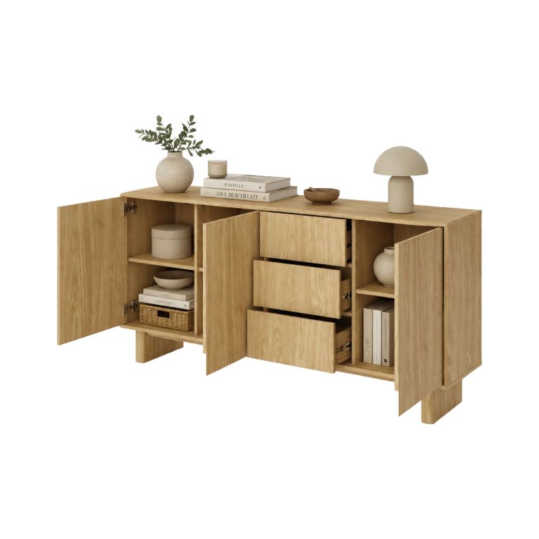 Credenza Marrone Rovere 3 Cassetti 3 Ripiani 183x38x83h cm, Apertura Battente - Hasilo
