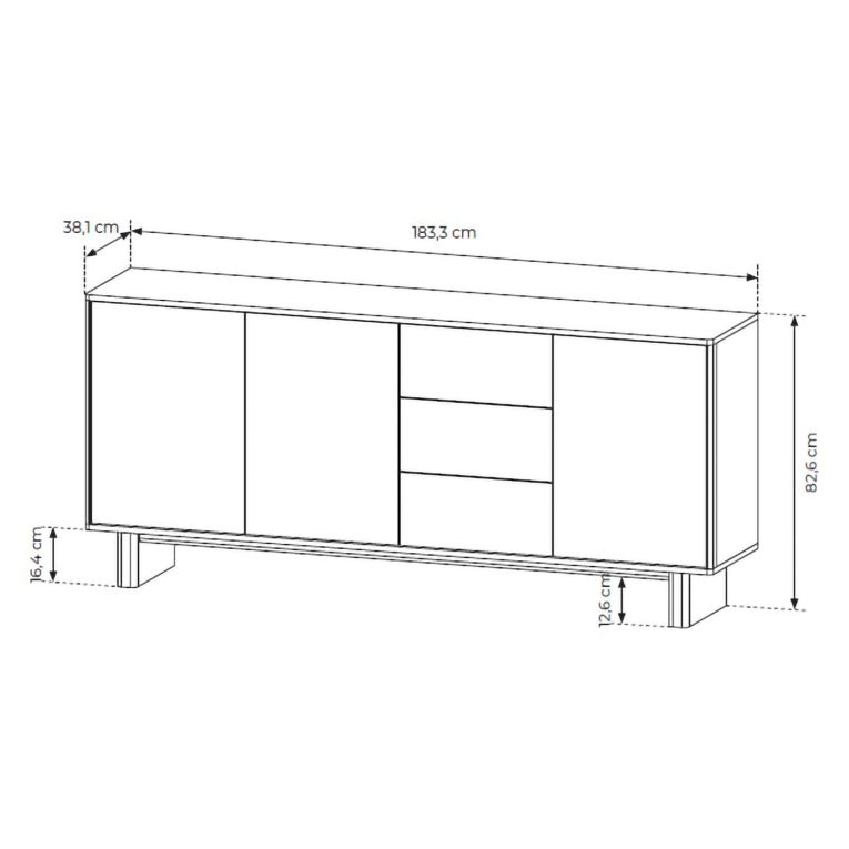 Credenza Marrone Rovere 3 Cassetti 3 Ripiani 183x38x83h cm, Apertura Battente - Hasilo