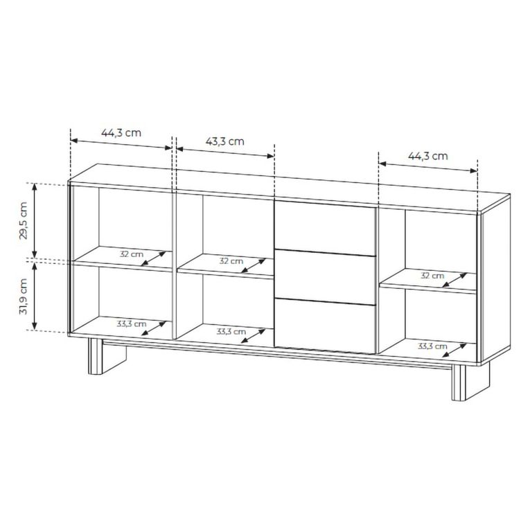 Credenza Marrone Rovere 3 Cassetti 3 Ripiani 183x38x83h cm, Apertura Battente - Hasilo