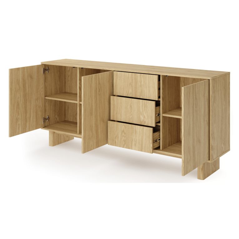 Credenza Marrone Rovere 3 Cassetti 3 Ripiani 183x38x83h cm, Apertura Battente - Hasilo