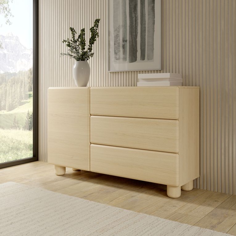 Credenza Marrone Rovere 3 Cassetti un Ripiano 130x38x80h cm, Apertura Battente, Scorrevole - Hanerito