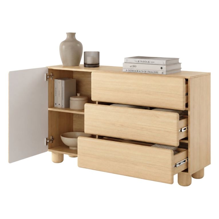 Credenza Marrone Rovere 3 Cassetti un Ripiano 130x38x80h cm, Apertura Battente, Scorrevole - Hanerito