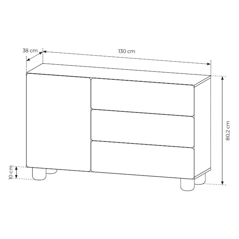 Credenza Marrone Rovere 3 Cassetti un Ripiano 130x38x80h cm, Apertura Battente, Scorrevole - Hanerito