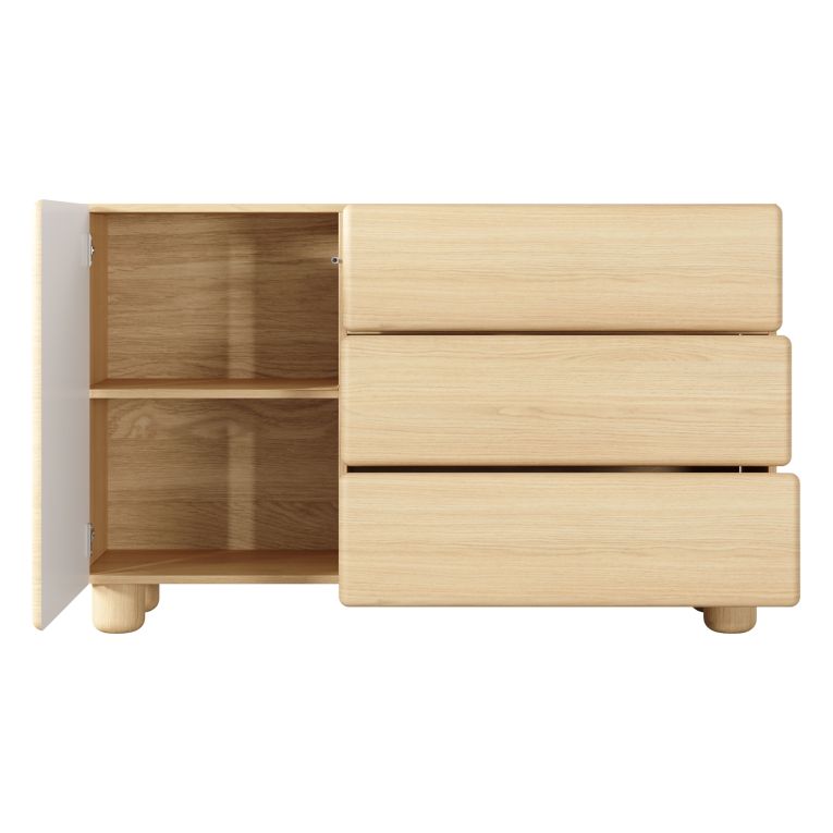 Credenza Marrone Rovere 3 Cassetti un Ripiano 130x38x80h cm, Apertura Battente, Scorrevole - Hanerito
