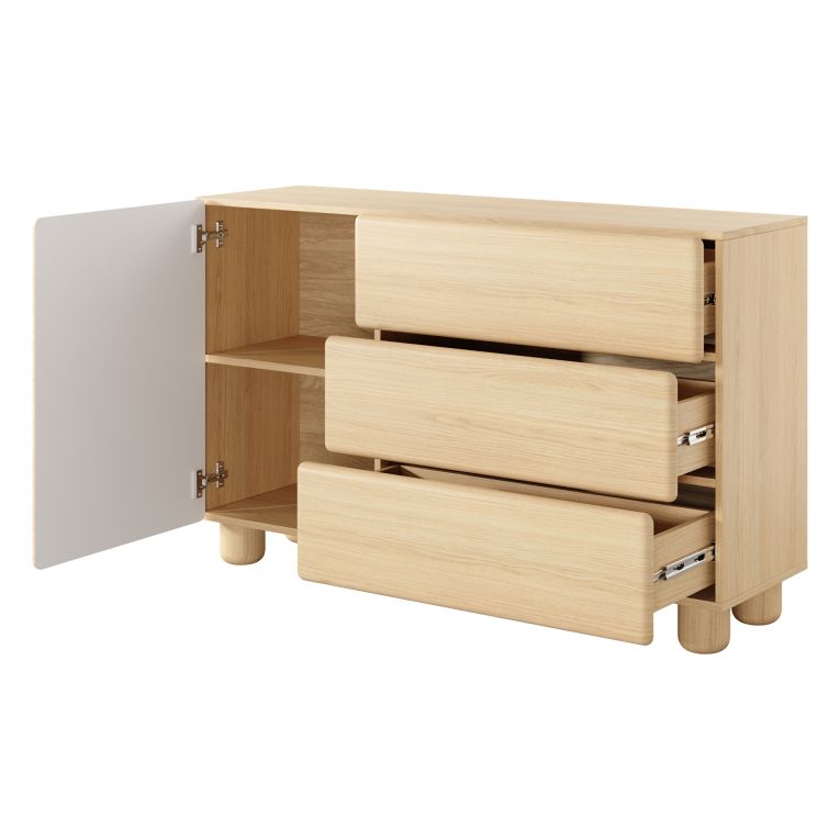 Credenza Marrone Rovere 3 Cassetti un Ripiano 130x38x80h cm, Apertura Battente, Scorrevole - Hanerito