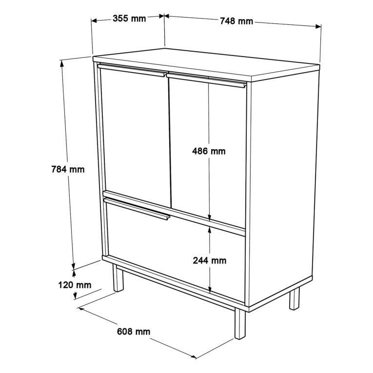Credenza Marrone Rovere 3 Ripiani 3 Ante 75x36x90h cm, Effetto Paglia di Vienna - Faiano