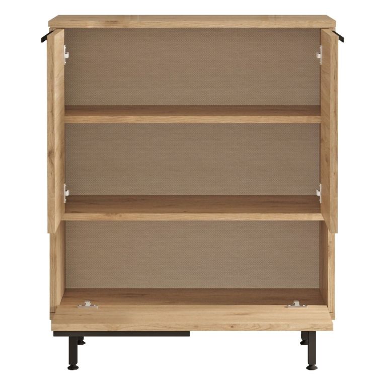 Credenza Marrone Rovere 3 Ripiani 3 Ante 75x36x90h cm, Effetto Paglia di Vienna - Faiano