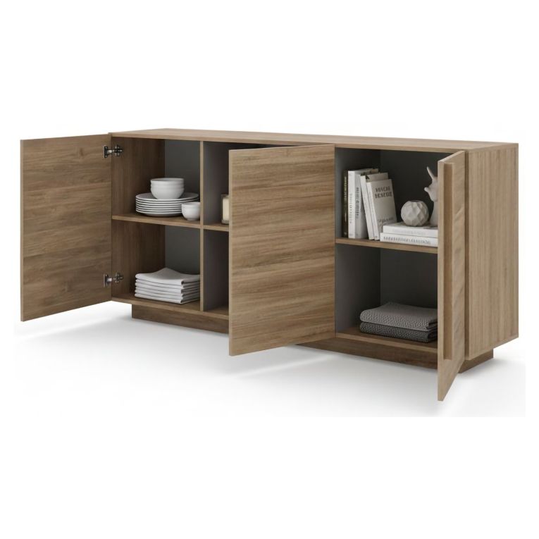 Credenza Marrone Rovere 3 Ripiani Apertura Battente 182x44x90h cm, 3 Ante - Malosco