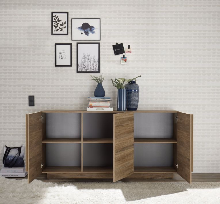 Credenza Marrone Rovere 3 Ripiani Apertura Battente 182x44x90h cm, 3 Ante - Malosco