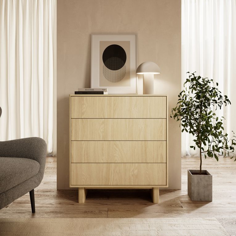 Credenza Marrone Rovere 4 Cassetti un Ripiano 94x38x104h cm, Apertura Scorrevole - Hasavato