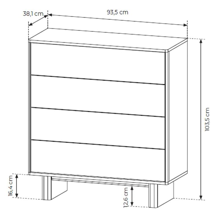 Credenza Marrone Rovere 4 Cassetti un Ripiano 94x38x104h cm, Apertura Scorrevole - Hasavato