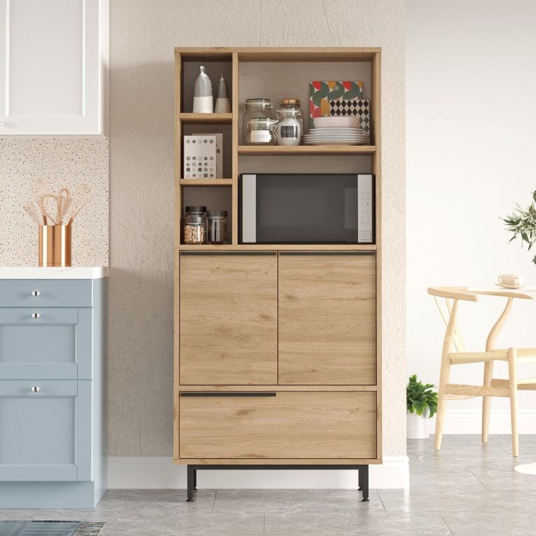Credenza Marrone Rovere 4 Ripiani 3 Ante 75x36x162h cm, 7 Vani - Cinisi