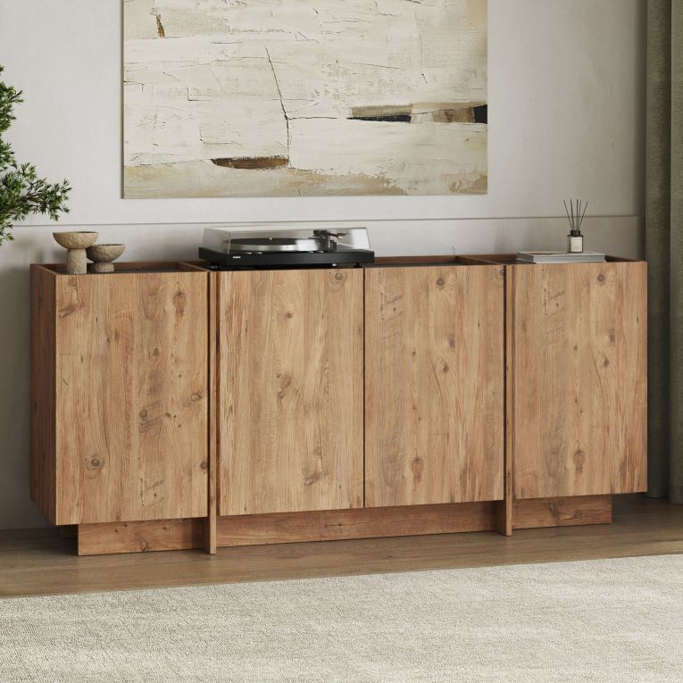 Credenza Marrone Rovere 4 Ripiani 4 Ante 180x45x80h cm, 8 Vani - Nolova