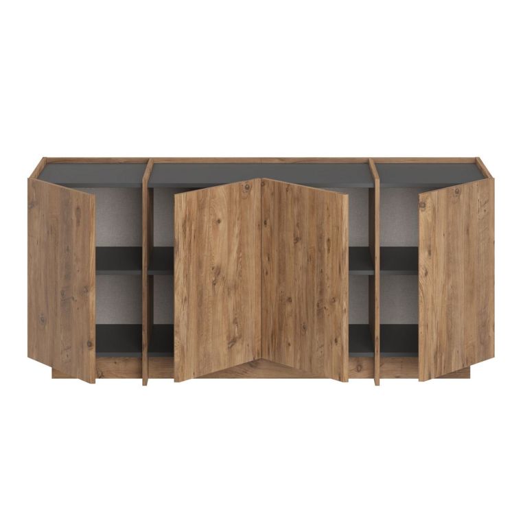 Credenza Marrone Rovere 4 Ripiani 4 Ante 180x45x80h cm, 8 Vani - Nolova