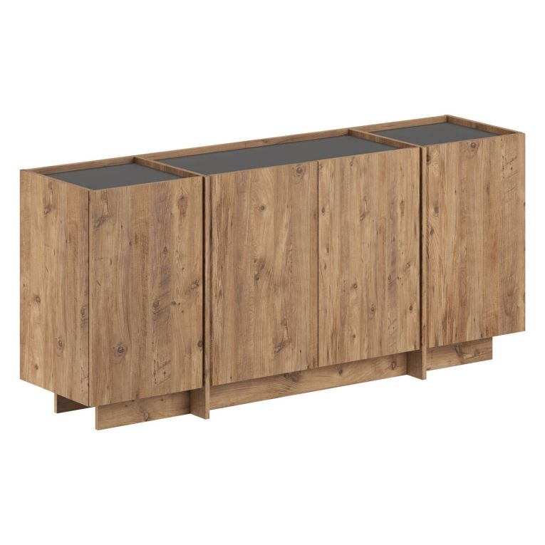 Credenza Marrone Rovere 4 Ripiani 4 Ante 180x45x80h cm, 8 Vani - Nolova