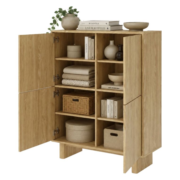 Credenza Marrone Rovere 4 Ripiani Apertura Battente 104x38x124h cm, 4 Ante - Hasareti