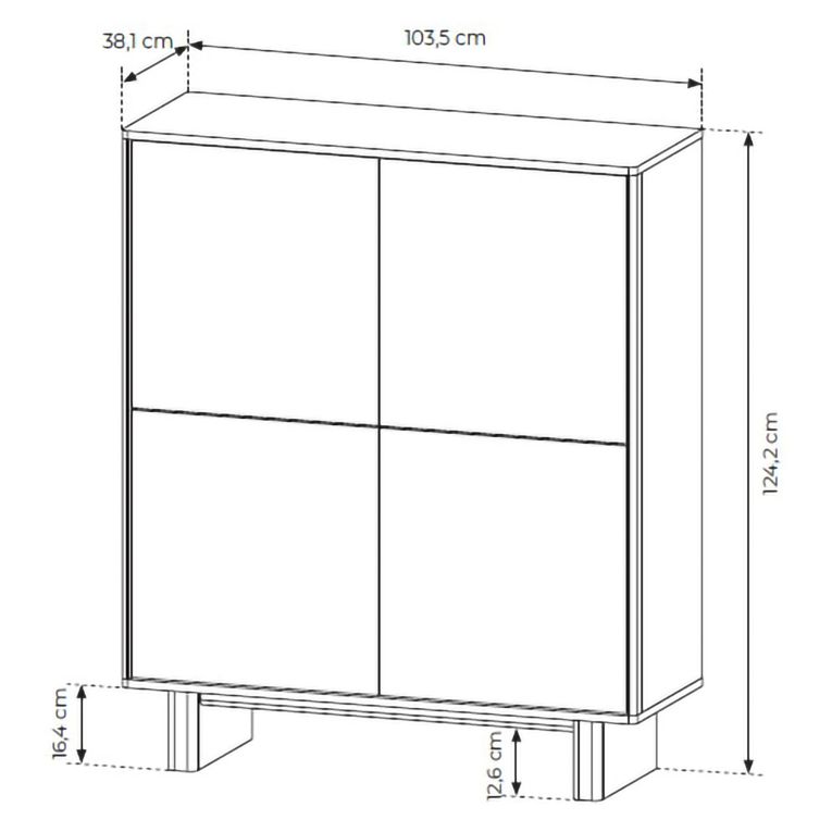 Credenza Marrone Rovere 4 Ripiani Apertura Battente 104x38x124h cm, 4 Ante - Hasareti