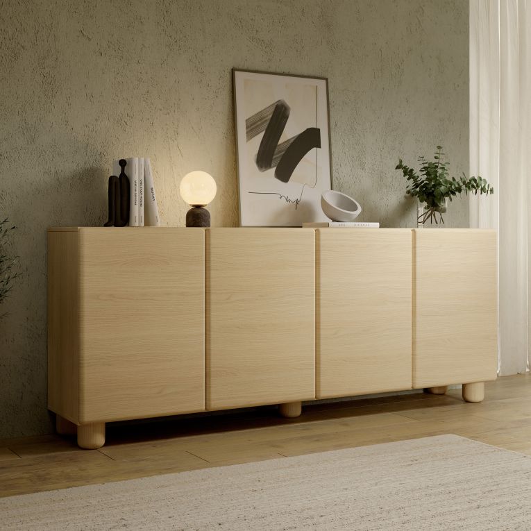Credenza Marrone Rovere 4 Ripiani Apertura Battente 200x38x80h cm, 4 Ante - Hamomole