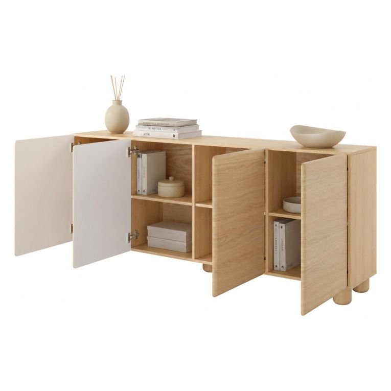 Credenza Marrone Rovere 4 Ripiani Apertura Battente 200x38x80h cm, 4 Ante - Hamomole