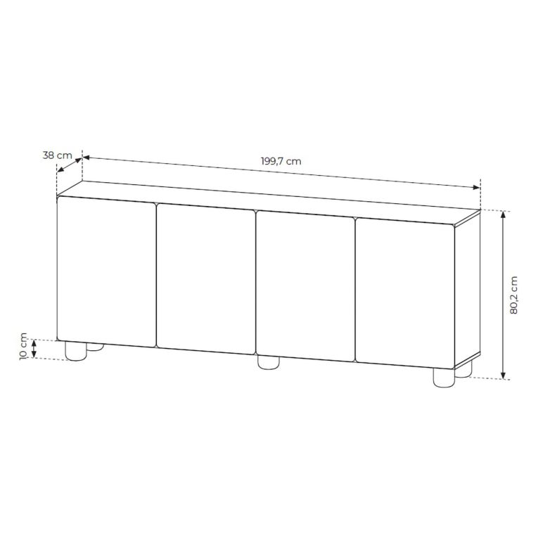 Credenza Marrone Rovere 4 Ripiani Apertura Battente 200x38x80h cm, 4 Ante - Hamomole