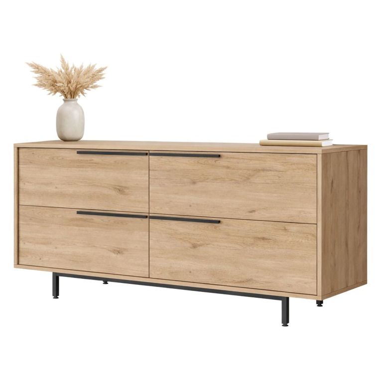 Credenza Marrone Rovere 4 Vani 4 Ante 160x45x74h cm, Apertura a Ribalta - Follo
