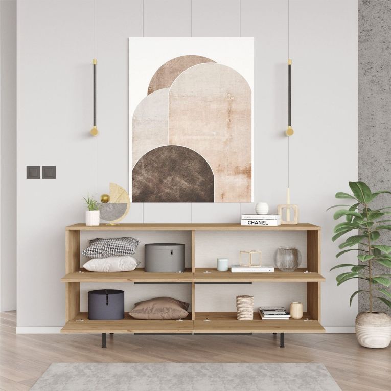 Credenza Marrone Rovere 4 Vani 4 Ante 160x45x74h cm, Apertura a Ribalta - Follo
