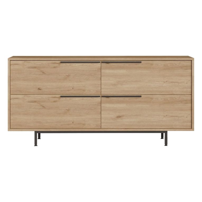 Credenza Marrone Rovere 4 Vani 4 Ante 160x45x74h cm, Apertura a Ribalta - Follo