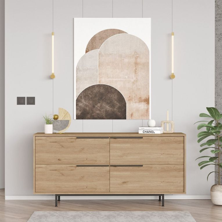 Credenza Marrone Rovere 4 Vani 4 Ante 160x45x74h cm, Apertura a Ribalta - Follo